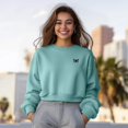 thumbnail image 3 of Dalix Butterfly Embroidered Fleece Relaxed Boxy Fit Long Sleeve Crewneck Sweatshirt Womens in Arctic Blue S Small, 3 of 5