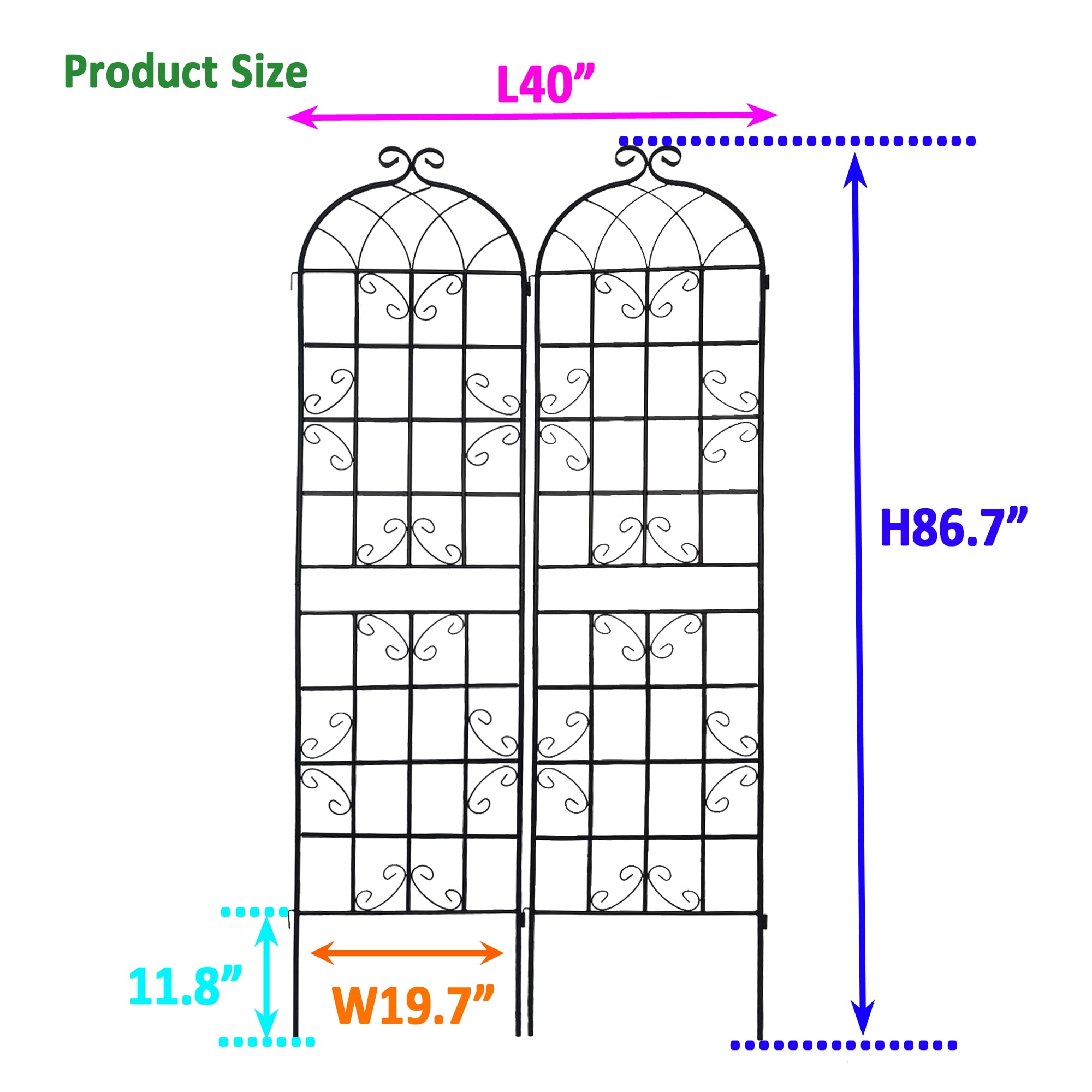 2 Pack Metal Garden Trellis, 86.7" x 19.7" Rustproof Trellis for Climbing Plants Outdoor Flower Support, Black