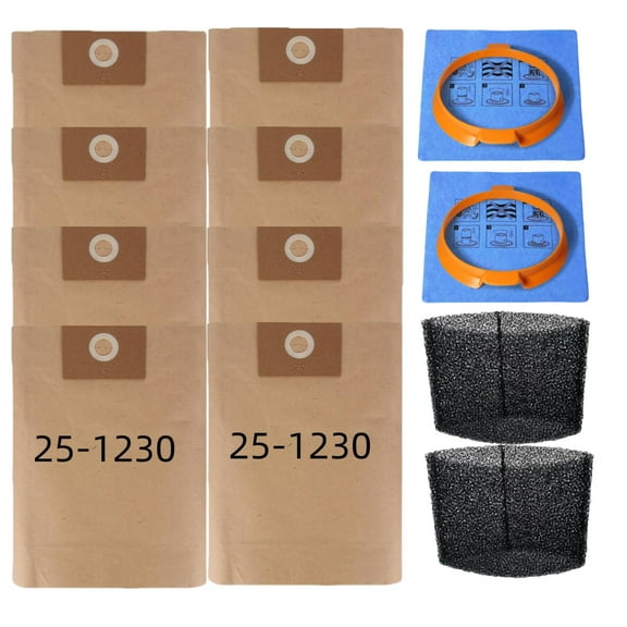 High-Efficiency Disposable Bag 8-Pack, Foam Filter, Cloth Filter & Clamp 2-Pack,Fits Hyper Tough 3 Gallon Vacuum (AT18203P-3B) and 4 Gallon Vacuum (AT18306-4B)