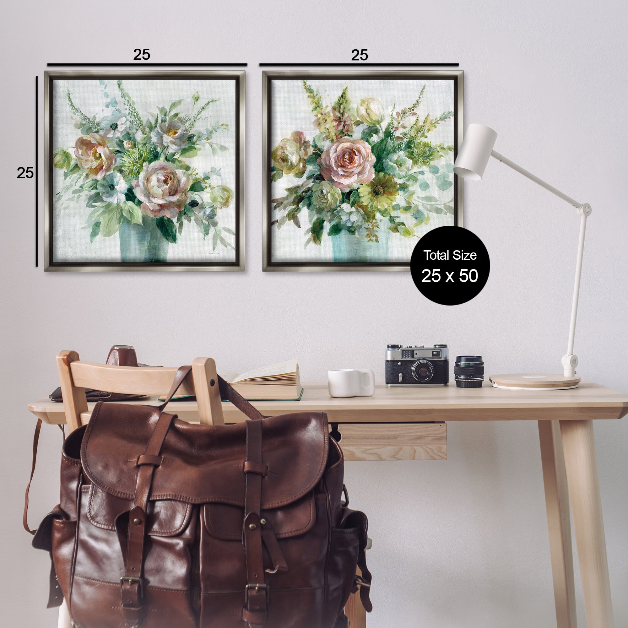 Stupell Industries Sage Peach Still Life Florals Plants & Flowers Painting Gray Floater Framed Canvas Art Print Wall Art, 25 x 25, Set of 2