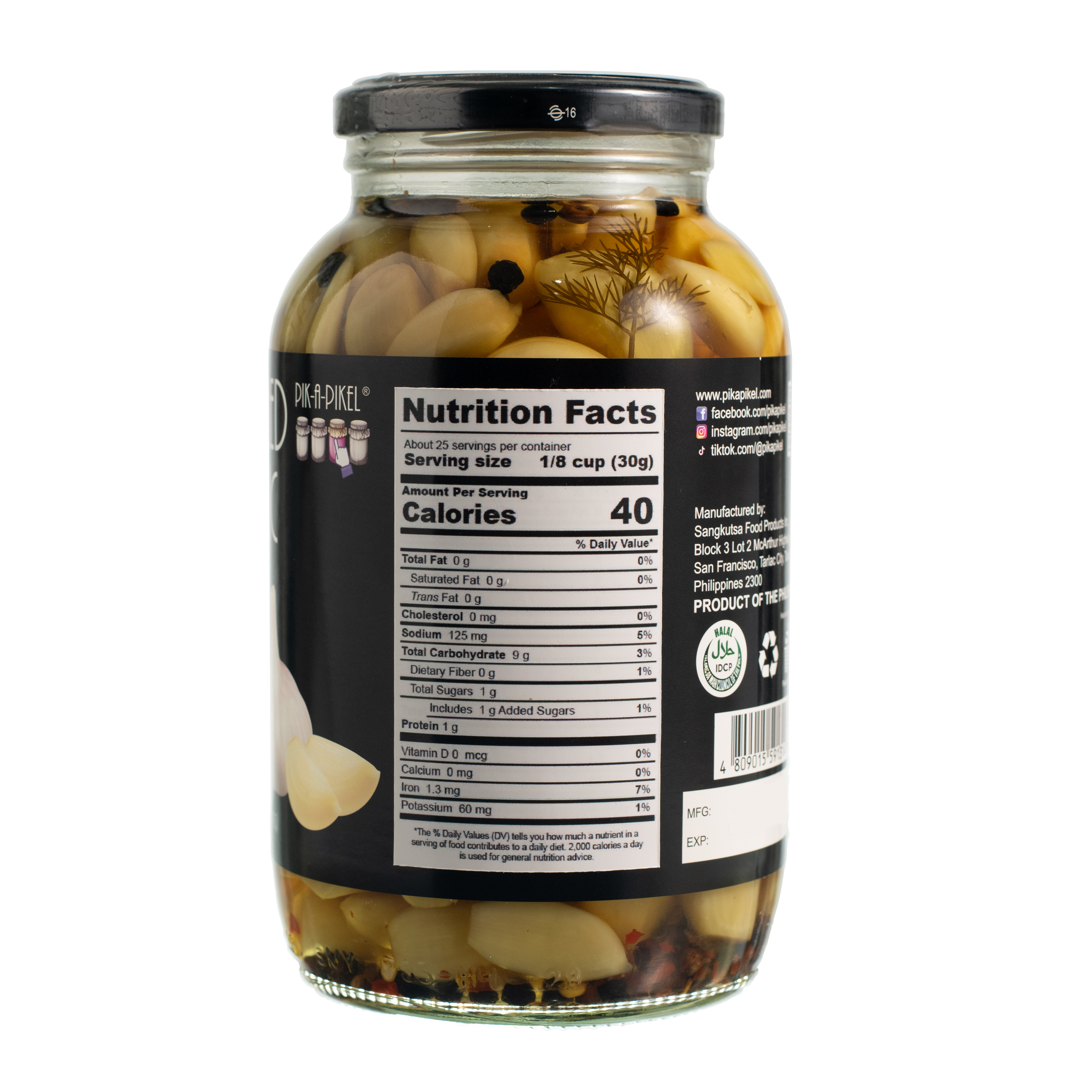 Pik-A-Pikel Pickled Garlic Original Made from Fresh Garlic, Product of the Philippines (740 Grams Jar)