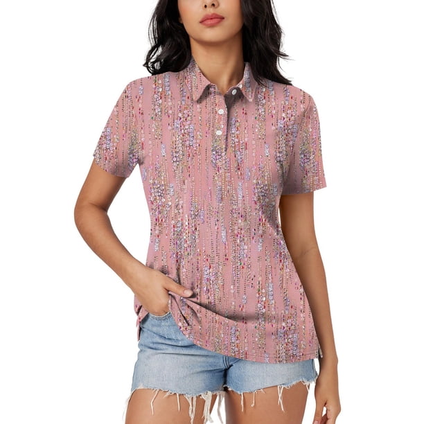 Fiudx Camisetas para Mujer Blusa con Botones y Cuello Vuelto de Manga Corta con Estampado Cómodo E Informal para Mujer a La Moda