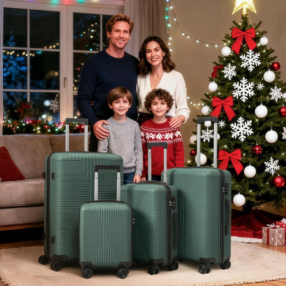 Barara King Travel Luggage with 4-Wheel Spinner, 4-in-1 PP Suitcase Set in 16in,20in,24in,28in, Dark Green