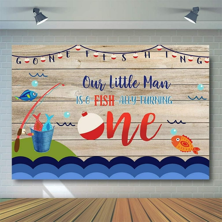 Gone Fishing 1st Birthday Backdrop Our Little Man is The Big One  Decorations Bday Party Photography Background Ofishally One Fishing Theme  Birthday Parties Banner Photo Booth Supplies 