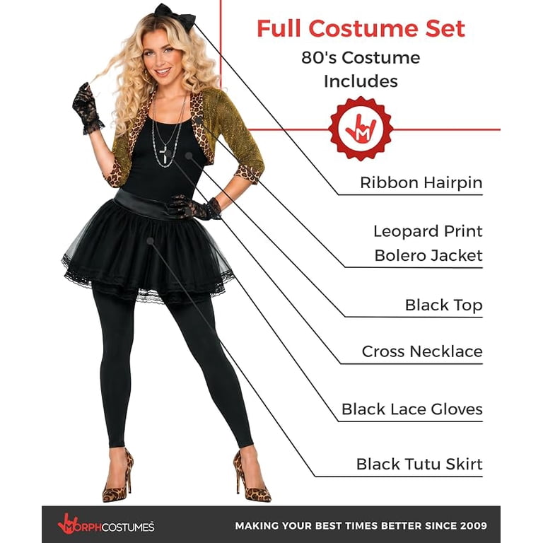 amazon ladies 80s fancy dress Madonna Costume - Womens - Wild Child - Black/Leopard - Medium