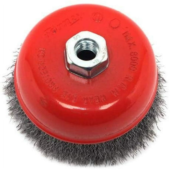 Forney Industries Wire Cup Brush - Crimped Carbon Steel - 5-Inch x 5/8-11, .014-Inch