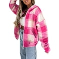 thumbnail image 2 of Veste à Capuche Décontractée pour Femmes à Manches Longues avec Fermeture Éclair, Imprimé à Carreaux, Poches, Chandail en Molleton d'Automne, 2 of 7