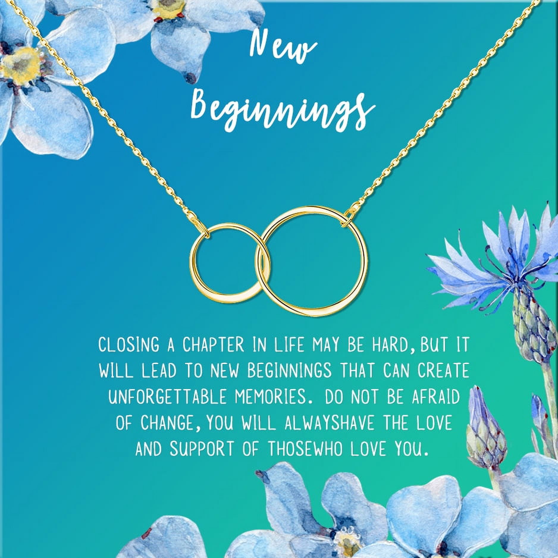 Anavia New Beginnings Gift Card for Her, New Job Gift, New Relationship Gift Card, Cheer up Gift Necklace, Encouragement Gift for Daughter-[Gold Infinity Double Ring, Bright Blue Gift Card]