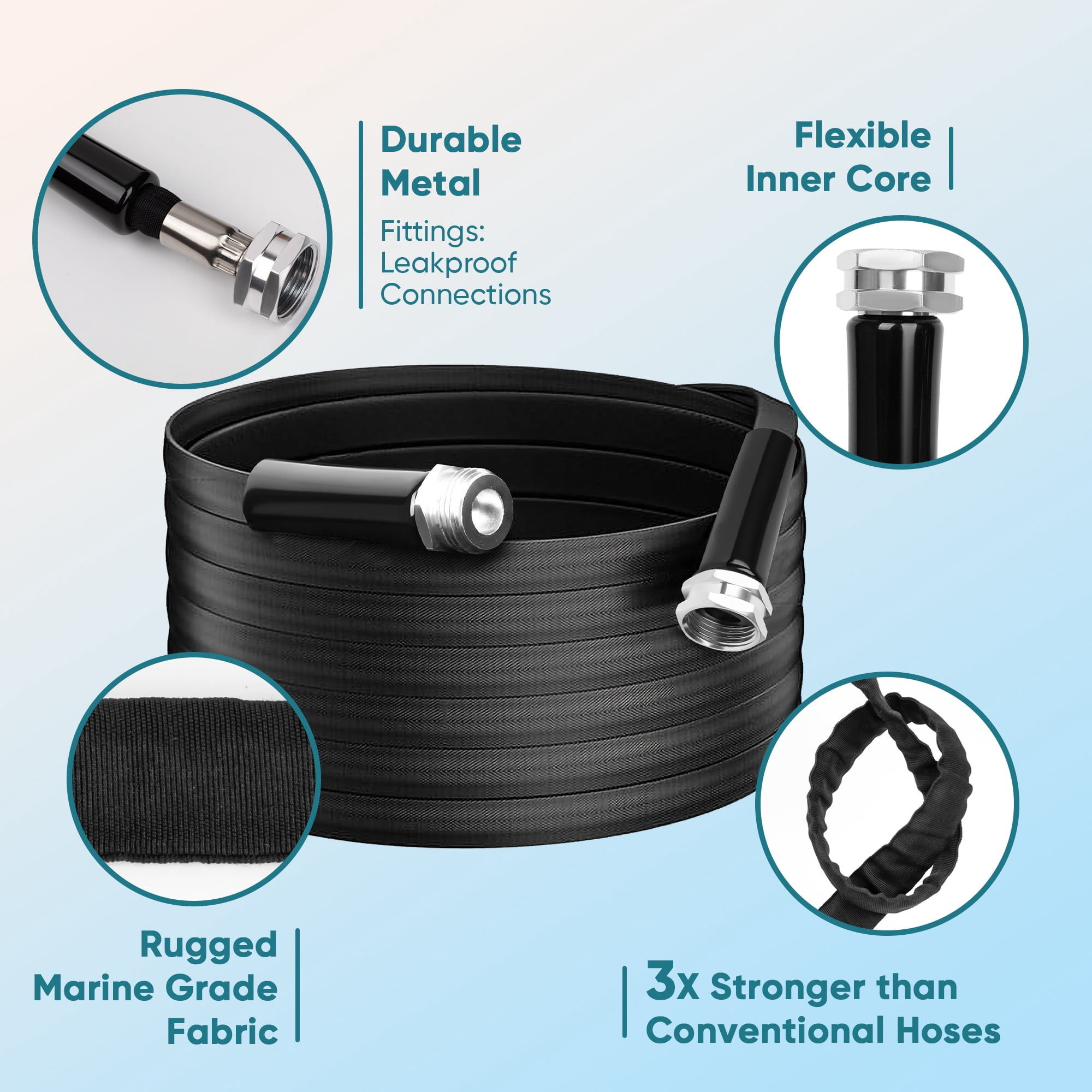 PortableOut 100ft Flexible Garden Water Hose,Non-Expandable, 7 Spray Nozzle, Kink-Free Garden Hose, Nylon, Outdoor, Lightweight