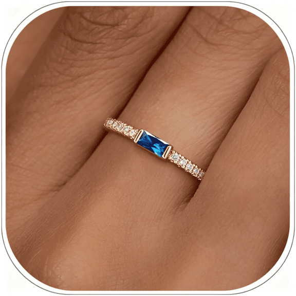 DESIGNICE Birthstone Gold Rings for Women 14K Gold Plated Stackable Ring|Non Tarnish Eternity Rings Dainty Cz Gemstone Engagement Rings Wedding Band Jewelry Gifts Size 4-10