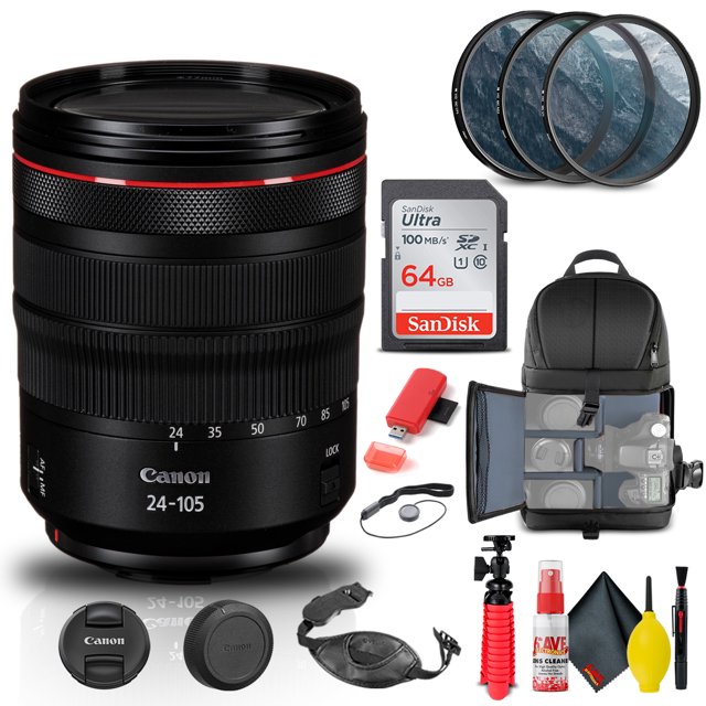 Canon RF 24-105mm F/4L IS USM Objectif (2963C002) + Filtre + Sac à Dos + 64G + Plus (Modèle International)