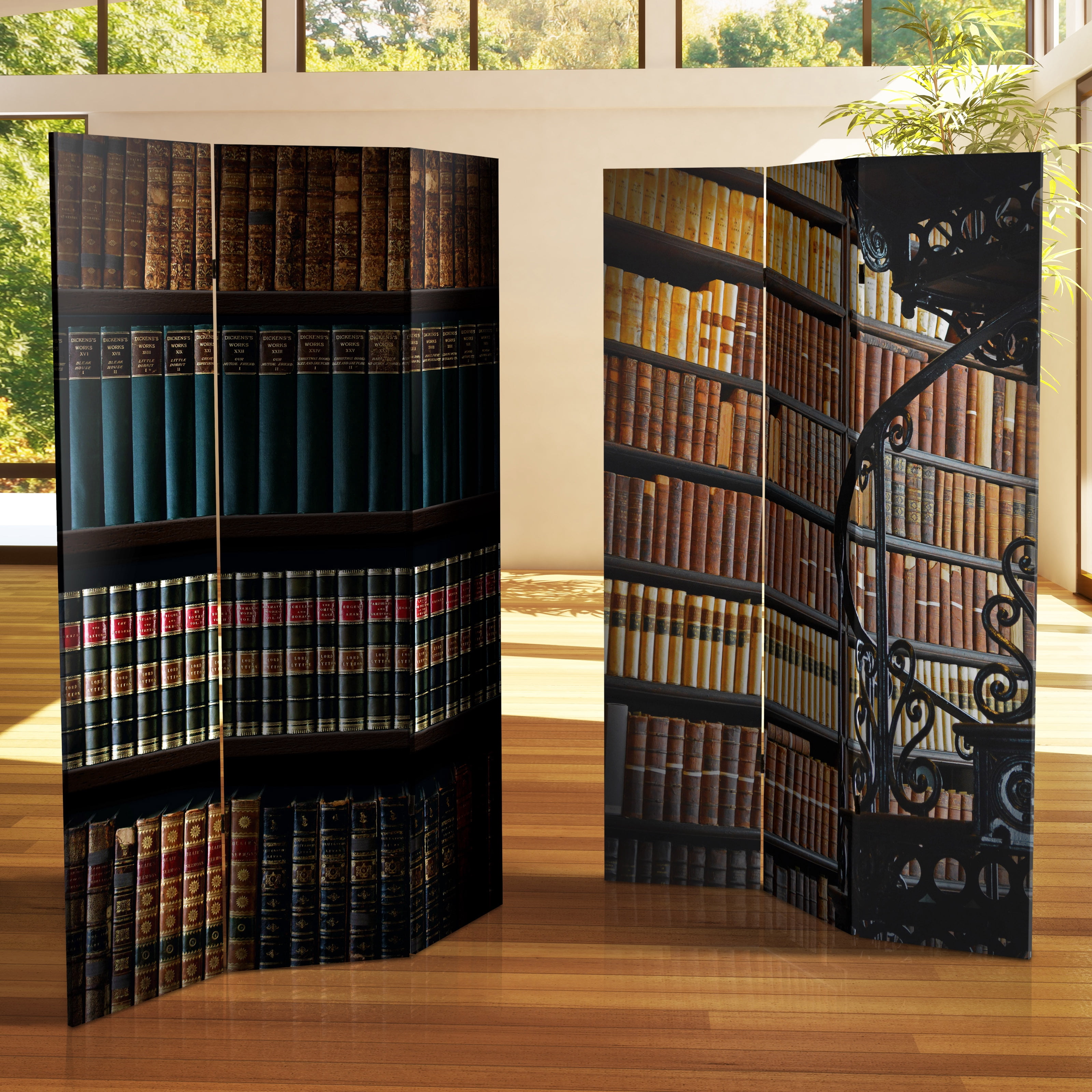 Oriental Furniture 6 ft. Tall Library Canvas Room Divider - 3 Panel