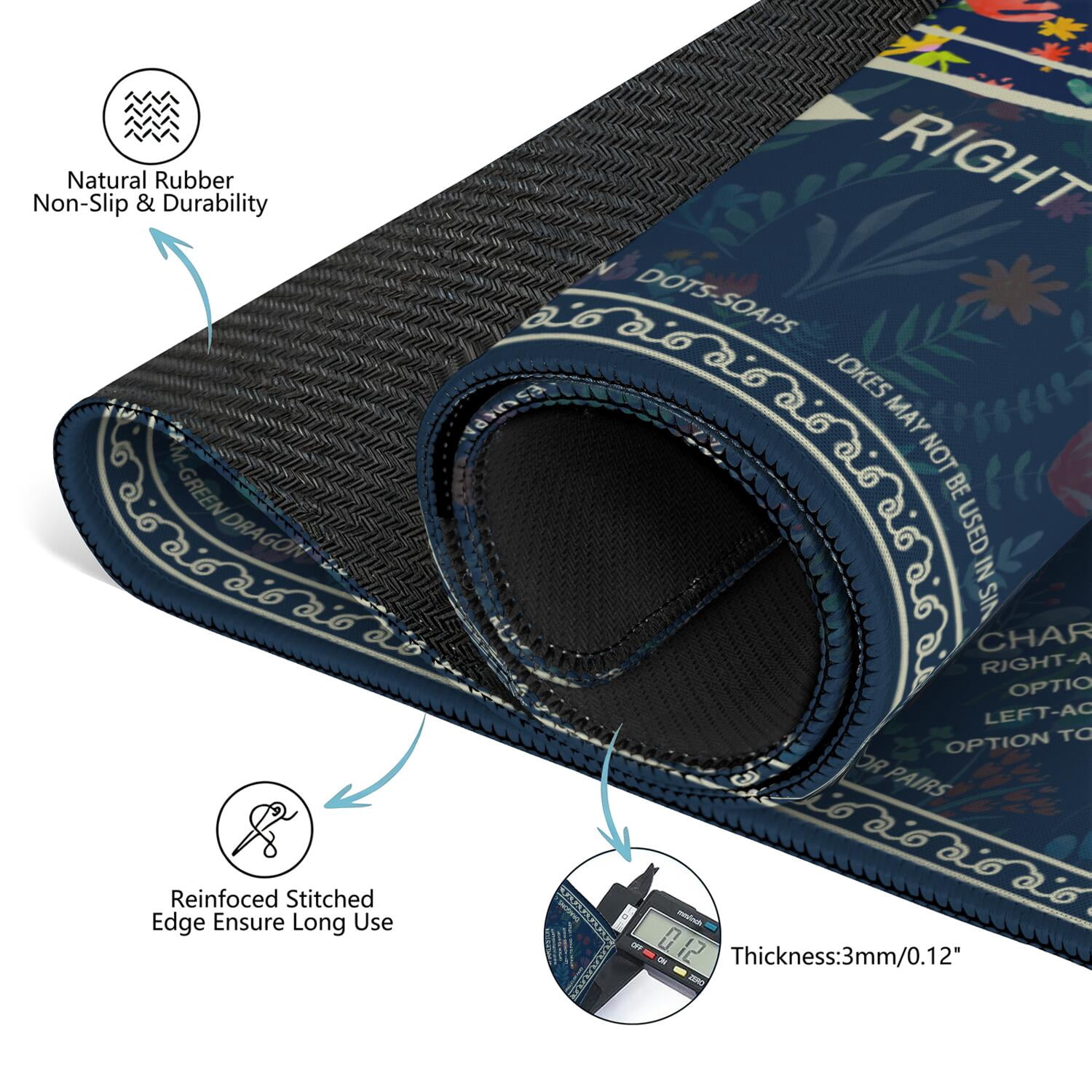 Floral Mahjong Mat with Rules, 31.5*31.5in Anti Slip American Mahjong Mat for Table, Noise Reduction, Neoprene Mah jongg Mats with Carrying Bag & 3 Dices, Mahjong Supplies Gift, Board Tile Games Mats
