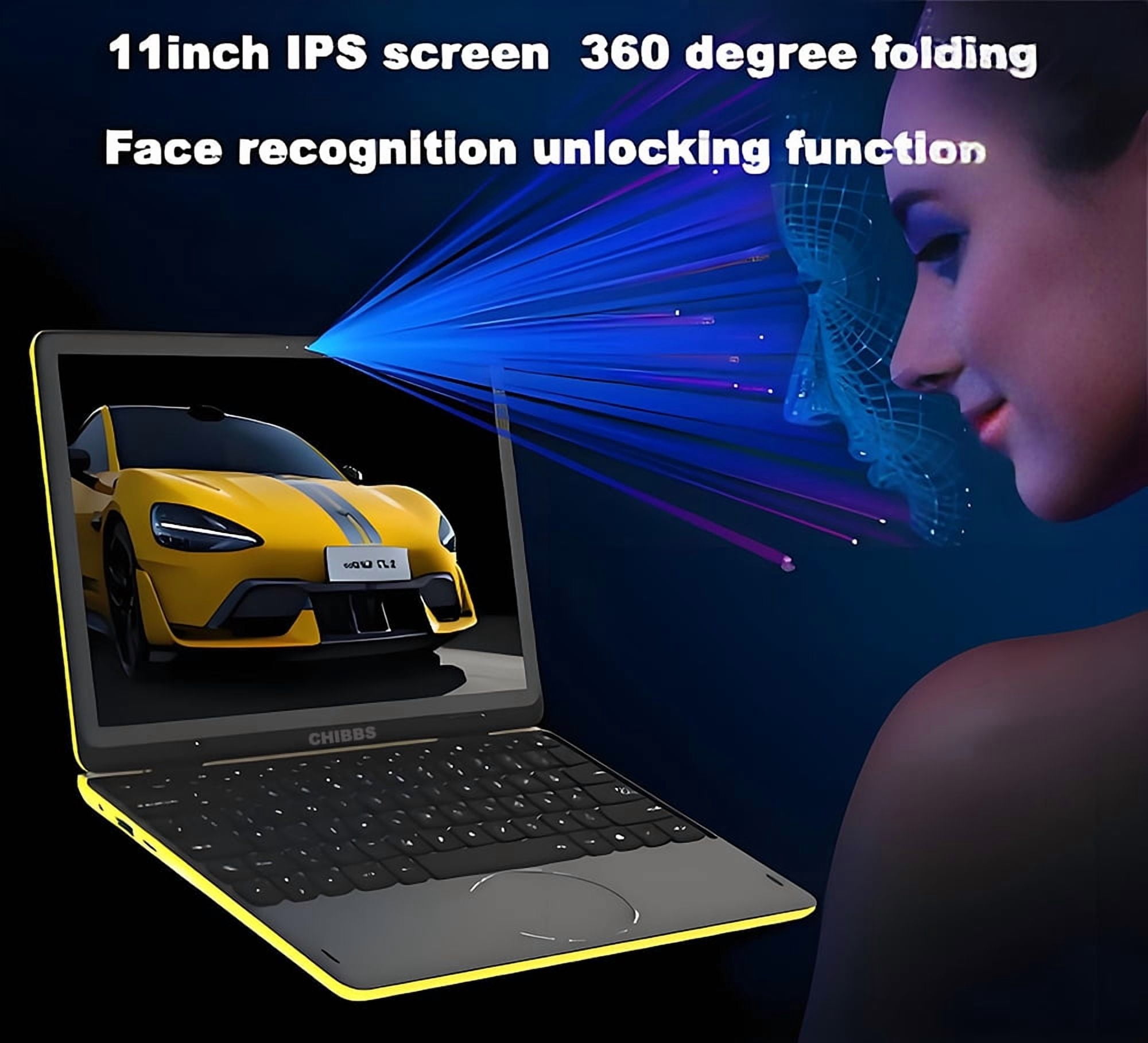 T & C Portable 11 "Inch YOGA360 2-in-1 Touch Screen Windows 11 Laptop Computer powered by INTEL N100, 8GB RAM +128GB ROM, Facial Recognition, Backlit Keyboard, HD Camera, Wi-Fi, HDMI - YELLOW