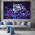 thumbnail image 2 of Mudket Framed Purple Leopard with Rose Canvas Wall Art, Bold Leopard Print Wall Decor, Modern Animal Wall Art Ready to Hang - 12"L x 8"W, 2 of 10
