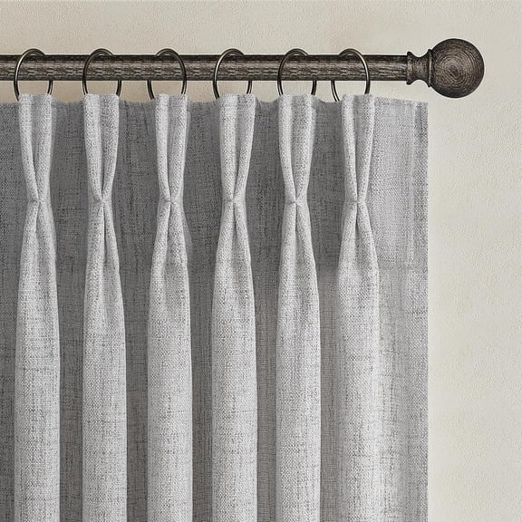 Pinch Pleated Linen Curtains 96 Inches Long for Living Room Bedroom, Light Filtering Boho Window Drape 96 inch 2 Panels Burgs with Hooks&Rings 8ft Cream Birch Sliding Glass Door Sheer Curtain Decor