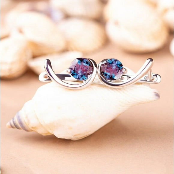 Elegant Color Change Alexandrite Stud Earrings Sterling Silver 925 , June Birthstone