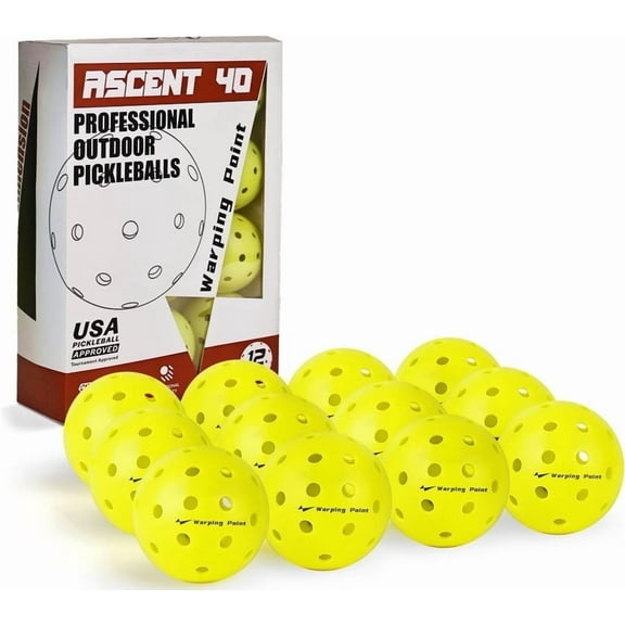 Warping Point Outdoor Pickleball Balls USAPA Approved | 12 Pack | 40 Holes Competition Pickle Balls for Tournament Play | Crack Resistant Pickleball for Beginner Intermediate Pro Player