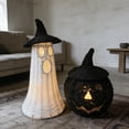 thumbnail image 5 of Handwoven Rattan Ghost Lantern with Witch Hat - 13.78 Inch White Wicker Ghost Decor, Light Up Halloween Decorations for Indoor Outdoor, Porch, Patio, Spooky Home Decor, Fall Harvest, 5 of 7
