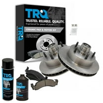 TRQ Front Ceramic Brake Pad Kit w/Fluids & Rotor for Ford F150 4X2 2WD E150 Van BKA16457 Fits select: 1987-1993 FORD ECONOLINE
