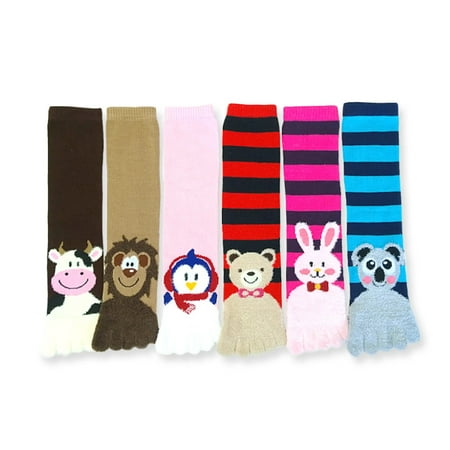 

6-PACK Couver Women s Warm Soft Polyester Winter Toe Socks Animal Multi-Color Stripe Pattern 9-11