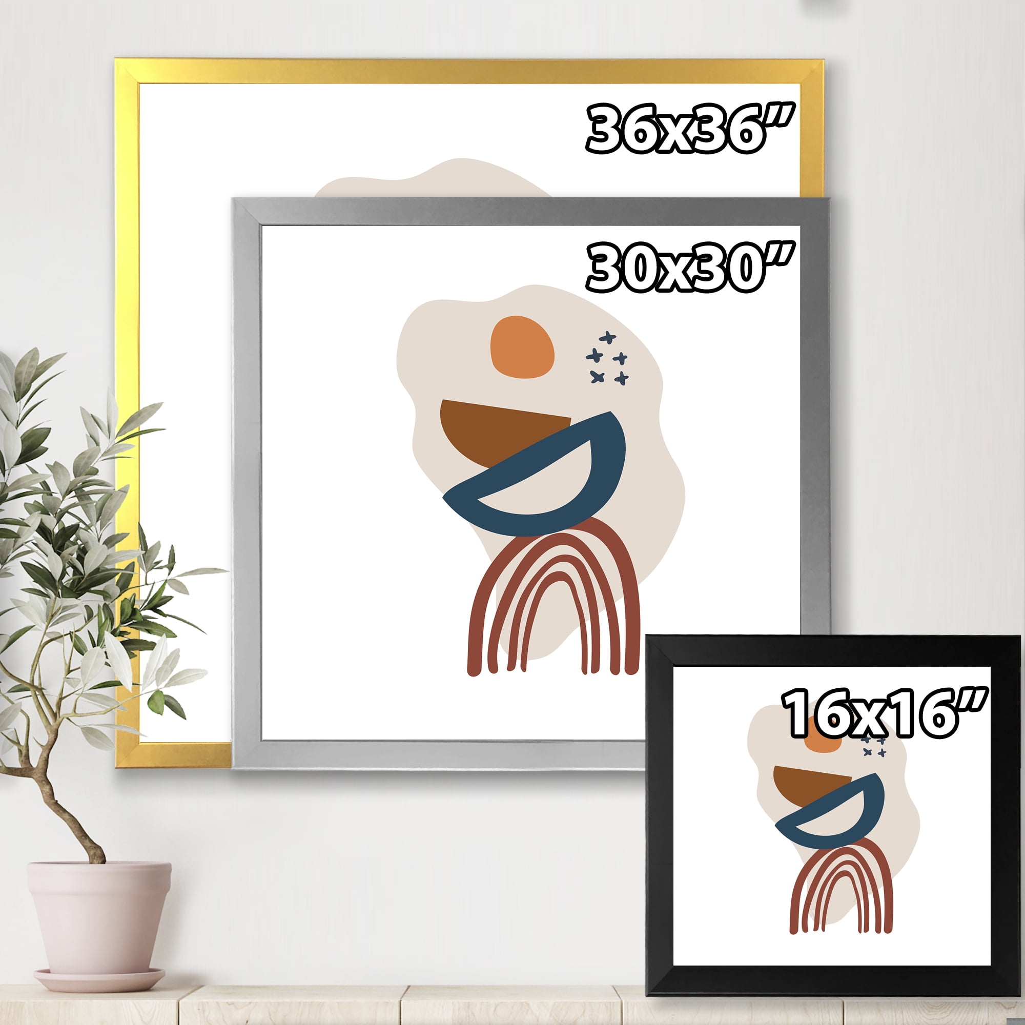 Designart 'Abstract Elementary Shapes In Terracotta Tones I' Modern Framed Art Print