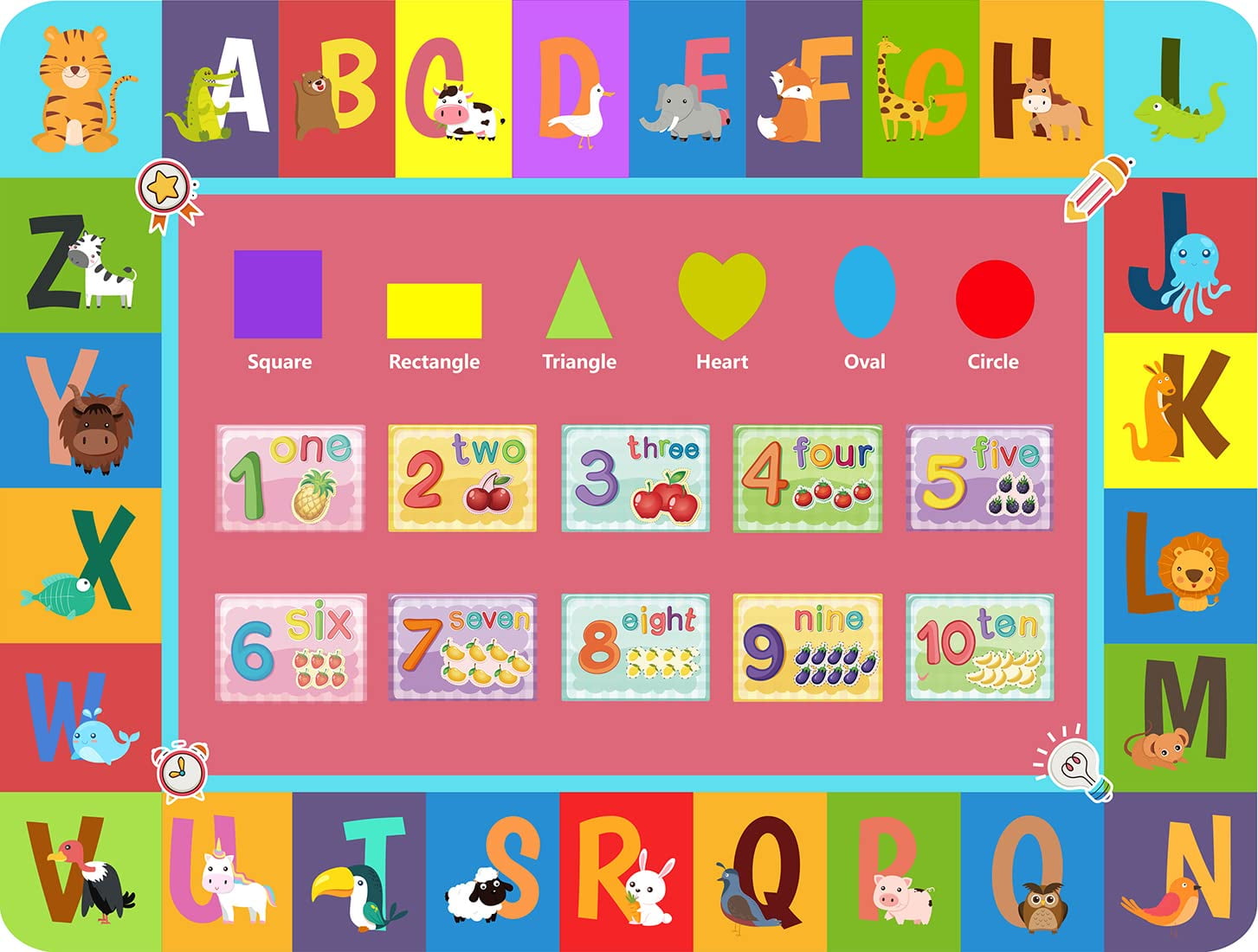 UNACA1S1A ABC Rug for Kids Room and Playroom, Plush Kids Play Rugs ABC Alphabet, Numbers and