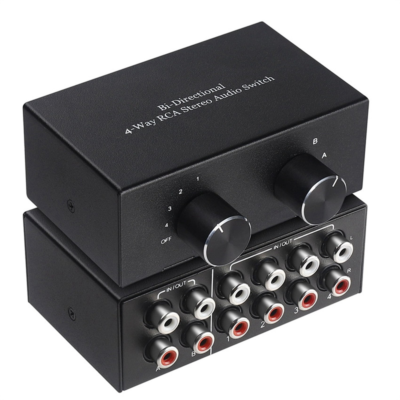 Bi-Directional 4-Way RCA Stereo Audio Switch L/R Sound Channel Audio  Switcher,2 in 4 Out or 4 in 2 Out Audio Splitter 