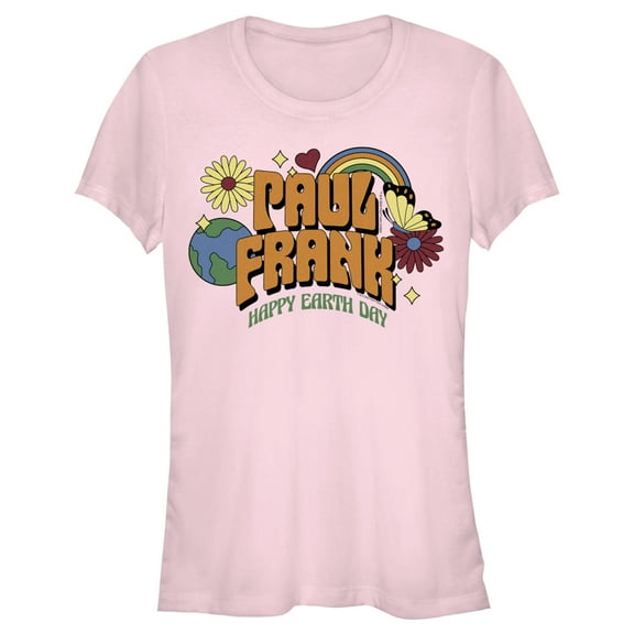 Junior's Paul Frank Vintage Happy Earth Day  Graphic Tee Light Pink X Large