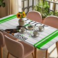 thumbnail image 3 of St. Patrick's Day Table Cloths for 4 Foot Rectangle Tables, Spring Lucky Hats Dogs Grass Strip Wood Patio Waterproof Elastic Fitted Tablecloths, Washable Rectangular Table Cover for Camping, 3 of 8