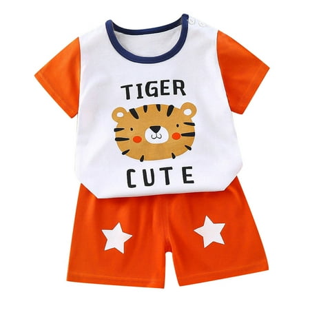 

Toddler Kids Baby Boys Girls Clothes Set Fashion Cute Cartoon Print Short Sleeve Suit Round Neck T-shirt with Shorts