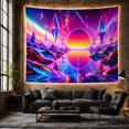 thumbnail image 6 of Striped Celestial Orb Over a Mirrored Cosmic Lake, Dreamy Psychedelic for Space Lovers, Galaxy Wall Art, Housewarming Gift, Tapestry Wall Hanging for Bedroom and Gaming Room, 6 of 7