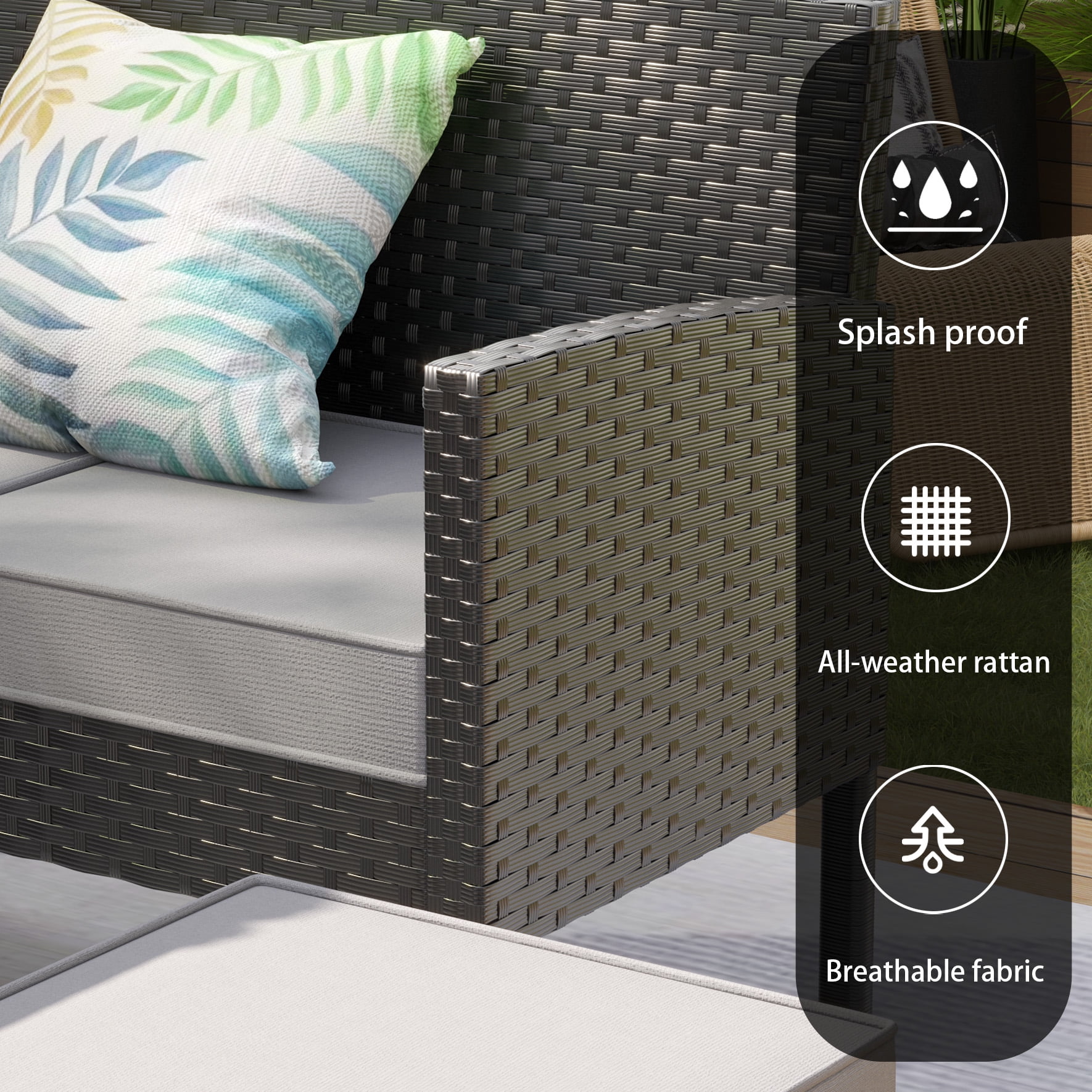 Leumius 7-Piece Patio Furniture Set,Outdoor Sectional Sofa with Tempered Glass Table,All-Weather Rattan Wicker Patio Conversation Set for Backyard,Porch