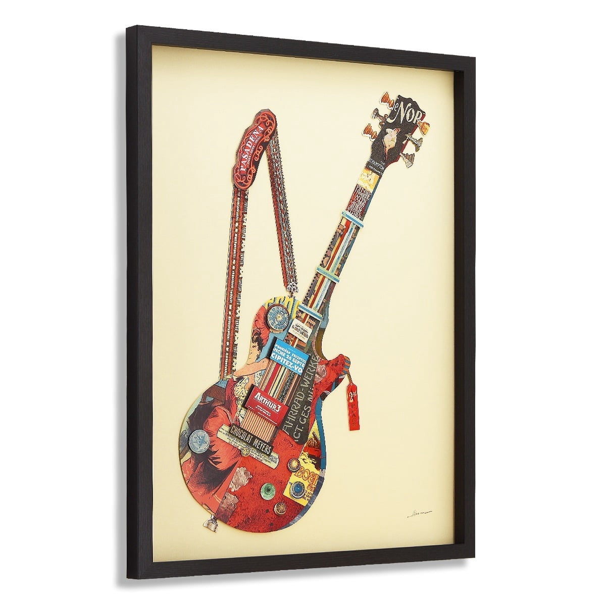 Empire Art Direct Electric Guitar Dimensional Collage Framed Graphic Art Under Glass Wall Art, 25" x 33" x 1.4", Ready to Hang