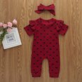 thumbnail image 3 of Gibobby Mono Ajustado de Verano con volantes y corazones de día, mono con estampado de San Valentín para niñas pequeñas y bebés, mono con diademas y mono para niñas(Rojo， 12-18 Meses), 3 of 5