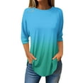thumbnail image 2 of Blue Women's Long Sleeve T-shirt, 3/4 Length Sleeve Womens Tops 2025 Spring Neck Casual Print Tunic T Shirts Three Quarter Length Womens Tops,Women's Long sleeve T-shirt XXL, 2 of 4