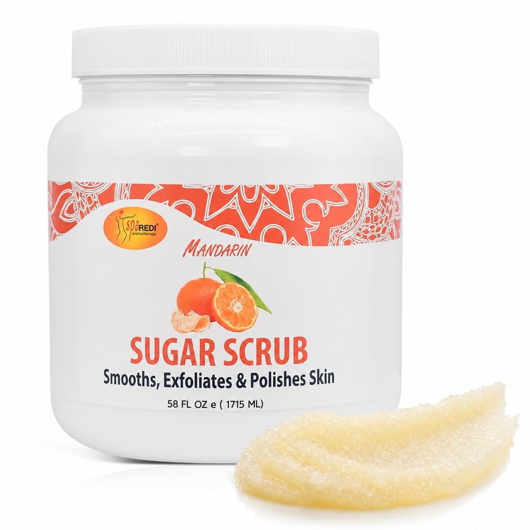 SPA REDI Sugar Scrub - Exfoliating, Moisturizing, Hydrating and Nourishing, Glow, Polish, Smooth and Fresh Skin - Body Exfoliator, Mandarin - 58 Oz
