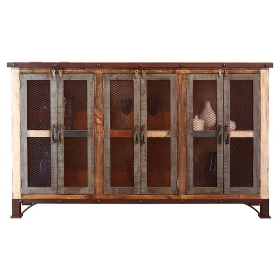71 in. Brown Solid & Manufactured Wood Distressed Credenza