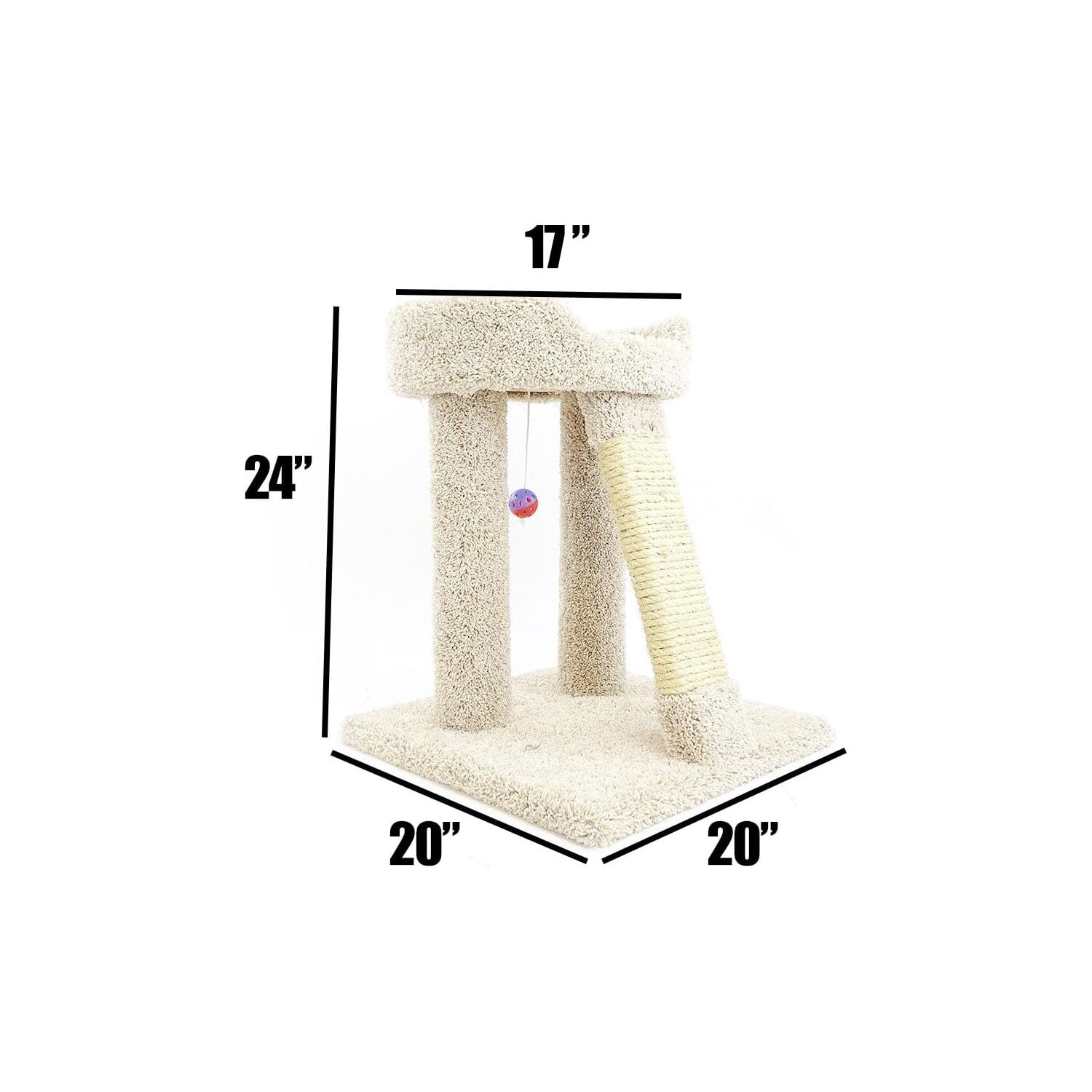 Maykoosh French Flair Elevated Cat Scratch Post with Cat Bed, Compact and Stylish Elevated Cat Bed with Plush Carpet and Sisal Scratching Post, Perfect for Sleep and Play-Color:Light Gray