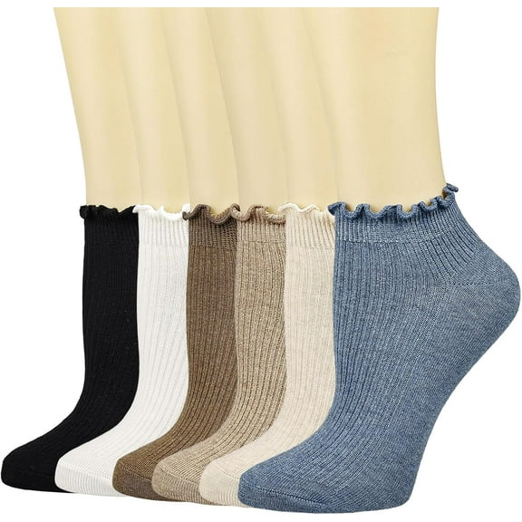 YooGuoGuo Womens Ankle Ruffle Socks Casual Cotton Frilly Breathable Cute Knit Lettuce Trim No Show Socks 6 Pack