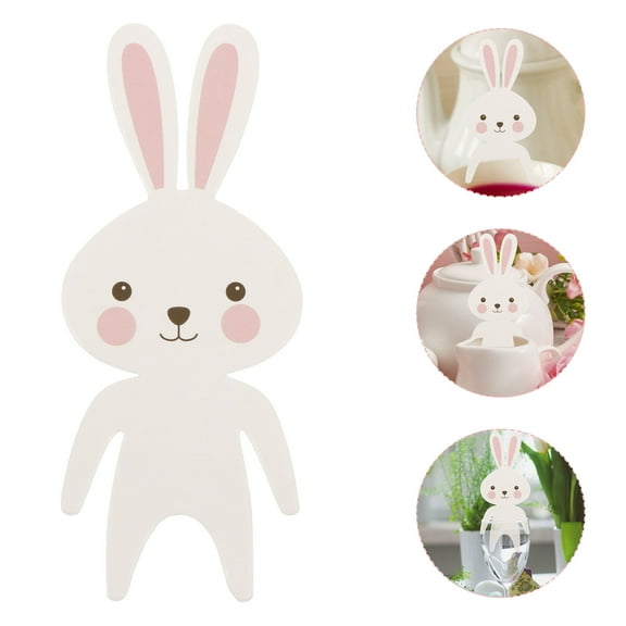 FRCOLOR Adorable Rabbit Shaped Party Cards for Wine Glasses Cup Cake Decorations Perfect for Easter 16 Pcs