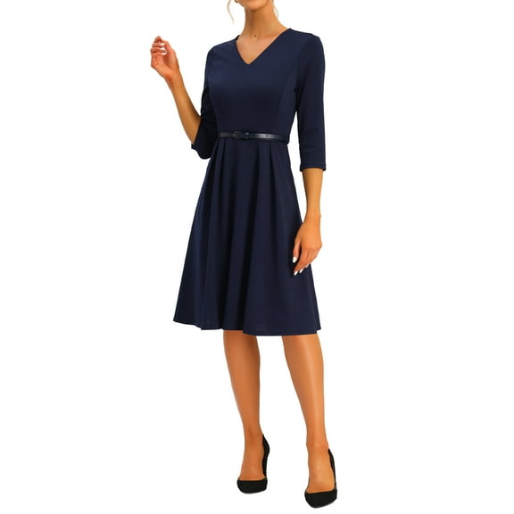 INSPIRE CHIC Cocktail Dresses for Women's and Evening Gowns Half Sleeves V Neck Knee Length Dress XS Dark Blue