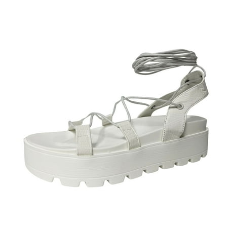 

sandals for Women Fashion Summer Women Sandals Thick Sole Lace Up Open Toe Casual Sexy Style Lightweight PU Dress Sandals for Women White