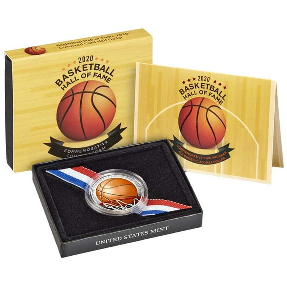 2020-S Clad 50c Basketball Hall of Fame Colorized Half Dollar Box, OGP, & COA