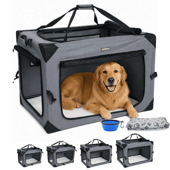 36'' Portable Collapsible Dog Crate, Travel Dog Crate with Soft Warm Blanket and Foldable Bowl for Dogs Indoor and Outdoor
