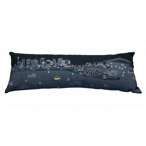45" Black Sydney Nighttime Skyline Lumbar Decorative Pillow