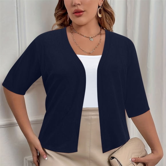 CFLVAEK Fall Cardigan Sweaters for Plus Size Women Casual Short Sleeve Open Front Shrugs Soft Solid Color Cropped Boleros Lightweight Cardigans Cover Ups