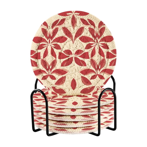 Floral Composed Of Red Leaves Drink Coasters with Holder Absorbent Coaster for Coffee Table Room Decor 6 Pack