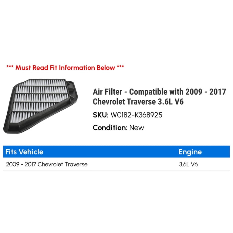 Filtro De Aire Marvel MRA3083 Para Chevrolet Traverse 3.6 L (2009-2017) – Fácil De Instalar Y De Alto Rendimiento