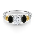thumbnail image 2 of Gem Stone King 2.33 Cttw 925 Sterling Silver and 10K Yellow Gold IGI Certified Lab Grown Diamond and Black Onyx 3 Stone Ring for Women |  Center Oval Diamond 1.5 Ct | E-F Color | VS1-VS2 (Size 7), 2 of 4